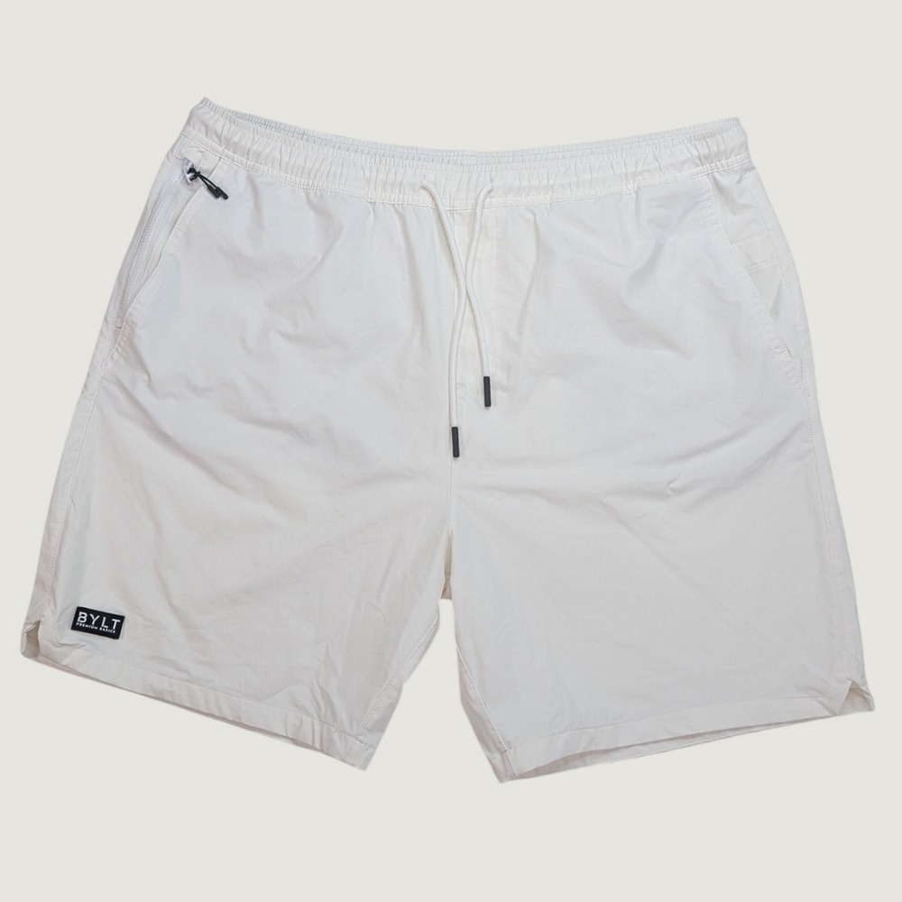 BYLT Premium Basics Coastal Shorts Mens XXL White 7in Zip Pockets Stretch
